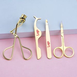 MP043 Privat logotyp 4PC / set Rostfritt stål Ögonfransar Curler Eyebrow Pinzers Hair Scissors Eyelash Applicators Eyelash Extension