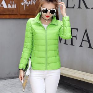 Womens Spring Autumn Jackets Duck Down Filler Ultra-thin Light Style Ladies Bomber Coats Stand Collar Fashion Female Coat Jacket 201017