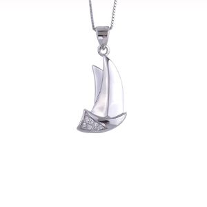 925 Sterling Silver Zirkon Segelbåt Halsband För Kvinnor Klassiska Långkedjor Pendants Party Fashion Smycken Gåvor Q0531