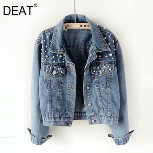 [DEAT] Schnelle Lieferung Neue Herbstmode Damen Jeansjacke Volle Hülse Lose Knopf Perlen Kurzes Revers Wilde Freizeit AP446 201110