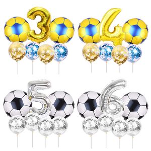 7 pcs / lote futebol futebol tema redondo balões de basquete confetti latex hélio balão esporte conheça o menino decoração de bola de festa de aniversário Y0107