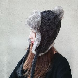ビーニー スカルキャップ2021パターン帽子女性素敵な髪の球根のイヤーマフは肥厚を増加させます暖かい編み猫冬1