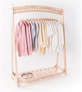 Kreativ Solid Trägolv Häng Multi Hole Bedroom Clothing Store Display Rack Show Double Hanging Central Shelf
