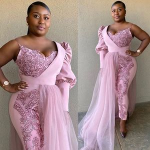 Arabic Aso Ebi Prom Dresses Plus Size Jumpsuit Lace Beaded One Shoulder Party Second Reception Gowns with Overskirt Evening Dress