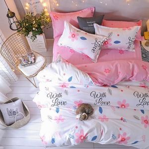 J Pink Flower 4pcs Girl Boy Kid Bed Cover Set Duvet Cover Adult Child Bed Sheets And Pillowcases Comforter Bedding Set 2TJ-61017 201021