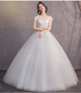 우아한 웨딩 드레스 플러스 사이즈 볼 가운 O-목 캡 슬리브 레이스 아플리케 저렴한 환상 신부 가운 Vestidos 드 Noiva 2020