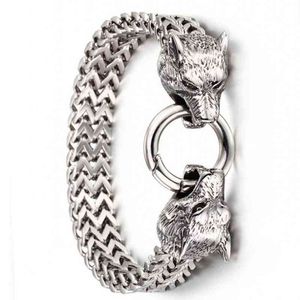 Wolf Charm Armband Stainless Steel Biker Mens Franco Länk med fjäderringslås