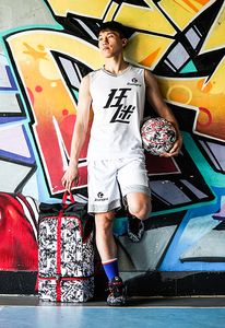 New KUANGMI graffiti basketball bag fashion sports backpack male student training multifunctional large capacity