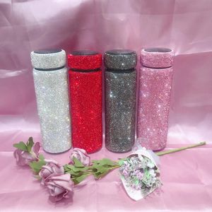 Wholesale hot water thermos for sale - Group buy Full Rhinestones Flask with Temperature Dispaly Hot Water Thermos Stainless Steel Sparkling Insulated Cup Custom Water Bottle
