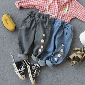 90-130cm new spring autumn boys casual denim fashion style cartoon pant kids spring washed jeans boys pants G1220