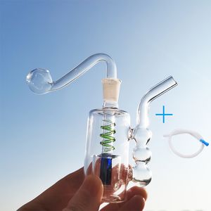 10mm Joint Mini small Glass Hookah 3.1 inch Length Oil Burner Smoke Shisha Diposable Glass Pipes Bong Percolater Bubbler Tobacco Bowl Smoking Pipe for Smokers