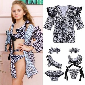 Moda Crianças Bebê Meninas Leopard Impressão Bikini Swimwear Cape Casaco Banheira Terno Beachwear Separar Meninas Swimsuit X1