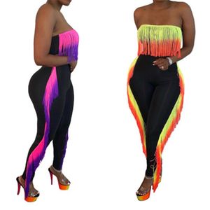 Womens Gradient Fringed Tube Top 2Pcs Sets Fashion Trend Sexy Backless Tops Pants Nightclub Suits Designer Female New Slim Casual Tracksuits