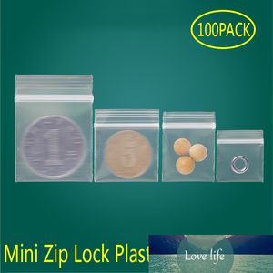 100pcs Mini Zip Lock Borse Imballaggio in plastica Piccoli gioielli Zipper Pill Pouchs Clear Storage Ispessimento Spedizione gratuita