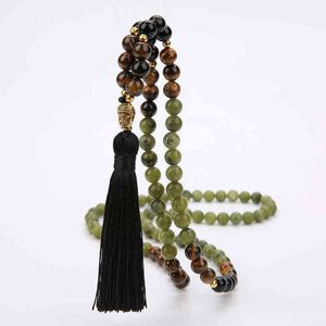 NXY Pendant Halsband Mala Beaded mm Southernjade Black Onyx Japamala Välsignelse Meditation Buddha Head Tassel Yoga Smycken