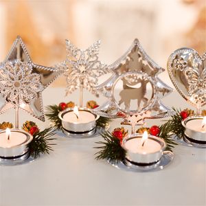 Decorazione natalizia per candele da tavolo, cuore in ferro, albero, design con fiocchi di neve, portacandele, decorazione da tavolo con candeliere di buon Natale