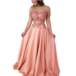 2022 Sexy Peach A-Line Long Bridesmaid Dresses Floor Length Flower Lace Appliques Crystal Satin Off Shoulder Evening Dress vestidos de fiesta de noche Plus Size