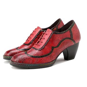 skórzane kobiety Nowe bohemia 2024 Pumps Sukiety buty grube obcasy Mary Jane Lace-Up Mix Kolor u stóp w kształcie migdałów Sandały retro 3 kolory patchwork