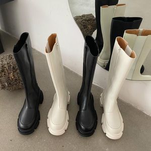 Stiefel MONMOIRA Runde Zehe Plattform Reiten Frauen Schwarz Punk Chunky Heel Knie Seite Reißverschluss Designer Schuhe