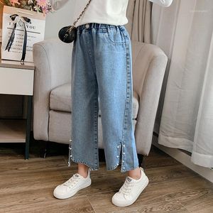 Sweet Kids Jeans Girls Pants Asymmetry Pearl slit wide-leg jeans Children Clothes For 3 4 5 6 7 8 9 10 11 12 13 Years Girl1