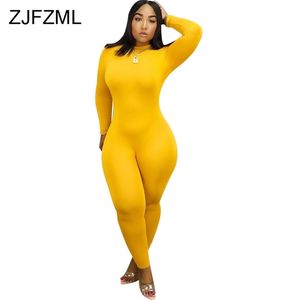 Alto Stretch Stretch Sexy Macacão Womens Jumpsuit Mock Neck Manga Longa Uma Peça Geral Casual Senhoras Cintura Alta Clube Clube Bodysuits T200509