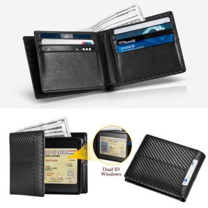 Wholesale dual wallet for sale - Group buy Fashion short trifold classic elegant carbon fiber genuine leather men wallet RFID blocking dual id window