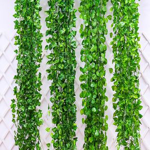 12PC / Pack Artificial Ivy Leaf Garland Plants Vine Fake Foliage Blommor Heminredning Plast Blomma Rattan Evergreen Cirrus