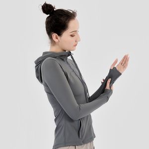 Kvinnors sportjacka dragkedja yoga kappa snabb torr cardigan huva fitness som kör sportkläder gymträning toppar elastiska jogging jackor