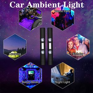 Bil interiör Ambient Lights USB Uppladdningsbar LED Starry Projektor Ljus Trådlös atmosfär Dekorationslampa Party Light för hem