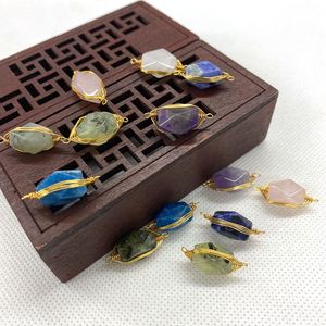 8x23mm Gold Wire Wrap Natural Crystal Stone Pillar Charms Rose Quartz Pendants Trendy for Jewelry Making Wholesale