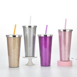 Multicolored 24oz Glitter Sippy Cup Tumbler Double Wall Insulated Plastic Sport Bottle Mug Straws Gift Water Tumblers by sea RRB13630