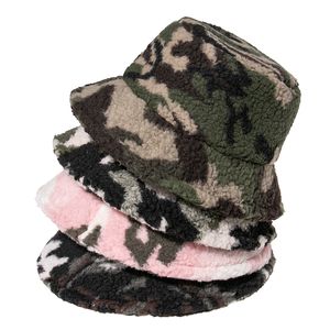 여성 위장 어부 모자 캡 파나마 레이디 새로운 패션 카모 따뜻한 모자 울 가짜 모피 겨울 버킷 모자