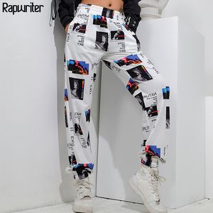 래퍼 패션 프린트 헐렁한 joggers sweetpants 여성 하라주쿠 스트레칭 높은 허리 바지 스트리트웨어 바지 소녀 201109