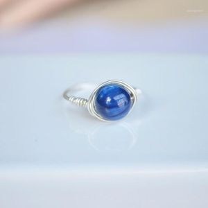 Fedi nuziali Kyanite Pietra naturale Birthstone Solitario Filo di colore sterling avvolto per gioielli da donna Boho Vintage1