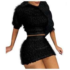 Woman suit dress Autumn Winter Women's Plush Bag Hip Sexy Two-piece Short Skirt Suit F sweet solid dresses for women1