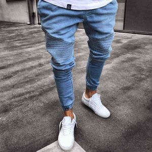 Mens Cool Designer Brand Black Jeans Skinny Ripped Destreyed Stretch Slim Fit Hop Byxor med hål för män G0104