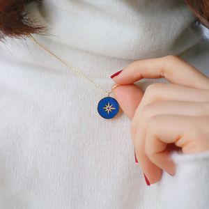 Titanium With 18K Gold Blue Star Necklace Designer T Show Runway Gown Rare INS Japan Korea Fashion Boho Gothic Hip Hop Top Q0531