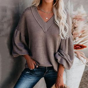 Kadın Sweaters Fashion V-Butt Uzun Kol gevşek kazak Kadınlar 2023 Bahar Sonbahar Gündelik Örgü Kadın Pullover Çekme Femme