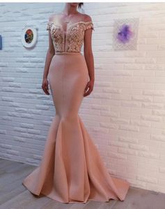Pink Elegant Evening Dresses Long Off The Shoulder Crystals Beaded Mermaid Evening Gown Formal Dress Vestidos De Fiesta De Noche