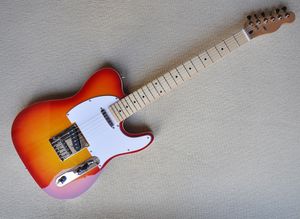 6 Strings CHerry Red Electric Guitar with Maple Fretboard,White Pickguard,Can be Customized