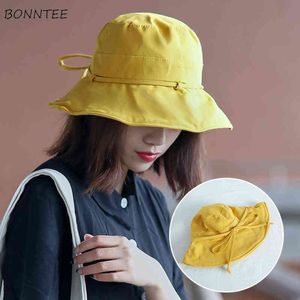 Bucket Hattar Kvinnor Sommar Sunbonnet Ins Bow Caps Fisherman Casual Korean-Style Student All-Match Beach Travel Sun-Proof Outdoors G220311