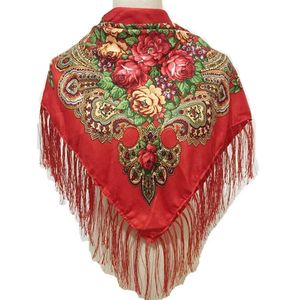 Russian Big Size Square Scarf For Women National Floral Print Head Scarves Ladies Fringed Winter Scarf Blanket Cotton Shawl