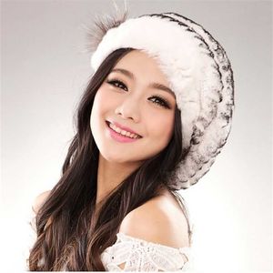 Moda Doskonały Rex Rabbit Fur Hat Prawdziwej Kobiety Winter Cap Wysokiej Jakości Beret 211229