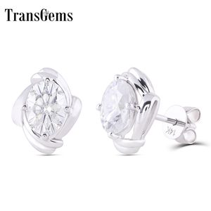 Transgems 14K 585 White Gold 2CTW 5*7mm F Color Oval Push Back Earrings for Women Gold Earrings Fine Jewelry Y200620