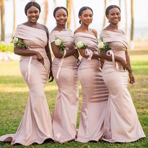 Одно плечо русалка розовая сатинированная горничная честь платье простой халат De Soiree Africa женщин невесты платья невесты