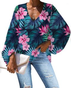 Women's Blouses & Shirts Nopersonality Casual Women Tops Spring Summer Tropical Leaves For Unique Female Ladies Long Sleeve Loose1