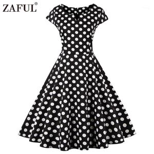 Party Dresses Wholesale- ZAFUL Women Vintage Dress Black Polk Dot Retro 50s Hepburn Short Sleeve Ball Gown Plus Size Feminino Vestidos1