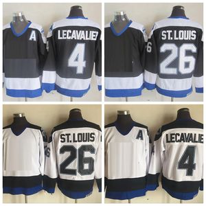 Herren Vintage Hockey-Trikots 26 Martin St. Louis 4 Vincent Lecavalier genähte Hemden Retro Schwarz Weiß A-Patch M-XXXL