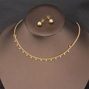 Kobiety Moda Wisiorek i Kolczyki Stopu Miedzi Golden Chain Choker Naszyjnik Biżuteria Zestaw