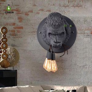 Nordic Wall Lamps Sconces Bedroom Bedside Zoo Decoration Lamp Creative Postmodern Big Monkey Bulb Lamp Orangutan Bite Line